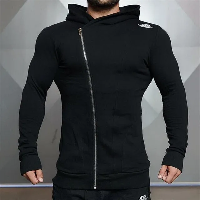 2018 Fashion Cotton Hoodies Men Fitness Hip Hop Mens Brand Solid Hooded Zipper Hoodie Cardigan Sweatshirt Slim Fit Men Hoody