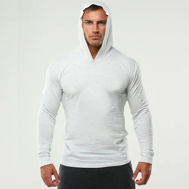 2019 Long Sleeve Fitness Hoodies Men Autumn Thin Sweatshirt Male Sporting Slim Fit Streetwear Solid Pullover Hoodie White Gray