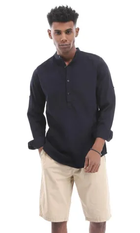 94698 Long Sleeve Mandarin Collar Buttoned Down Blue-Black Shirt