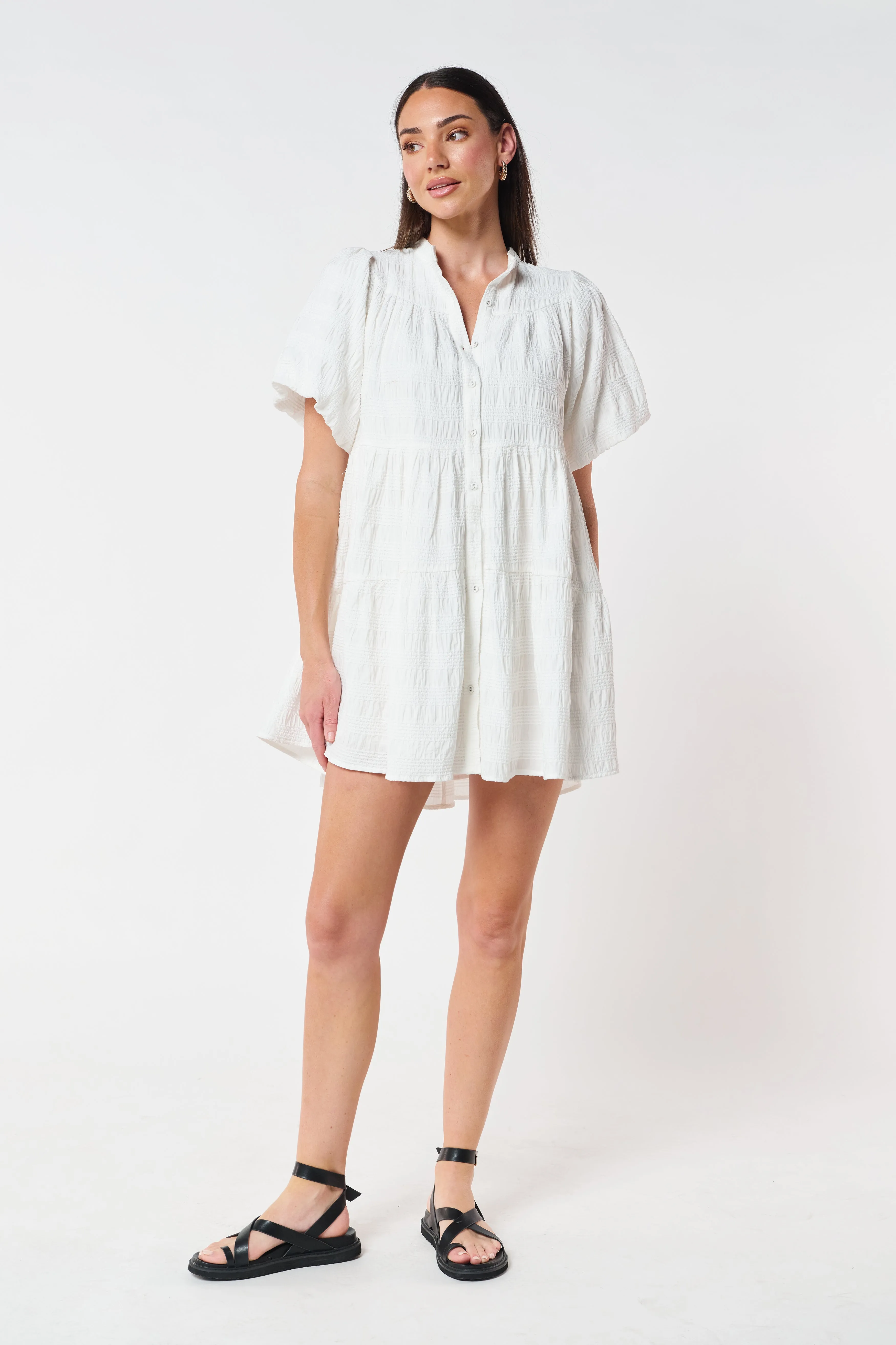 Aloha Button Down Babydoll Dress - Off-White