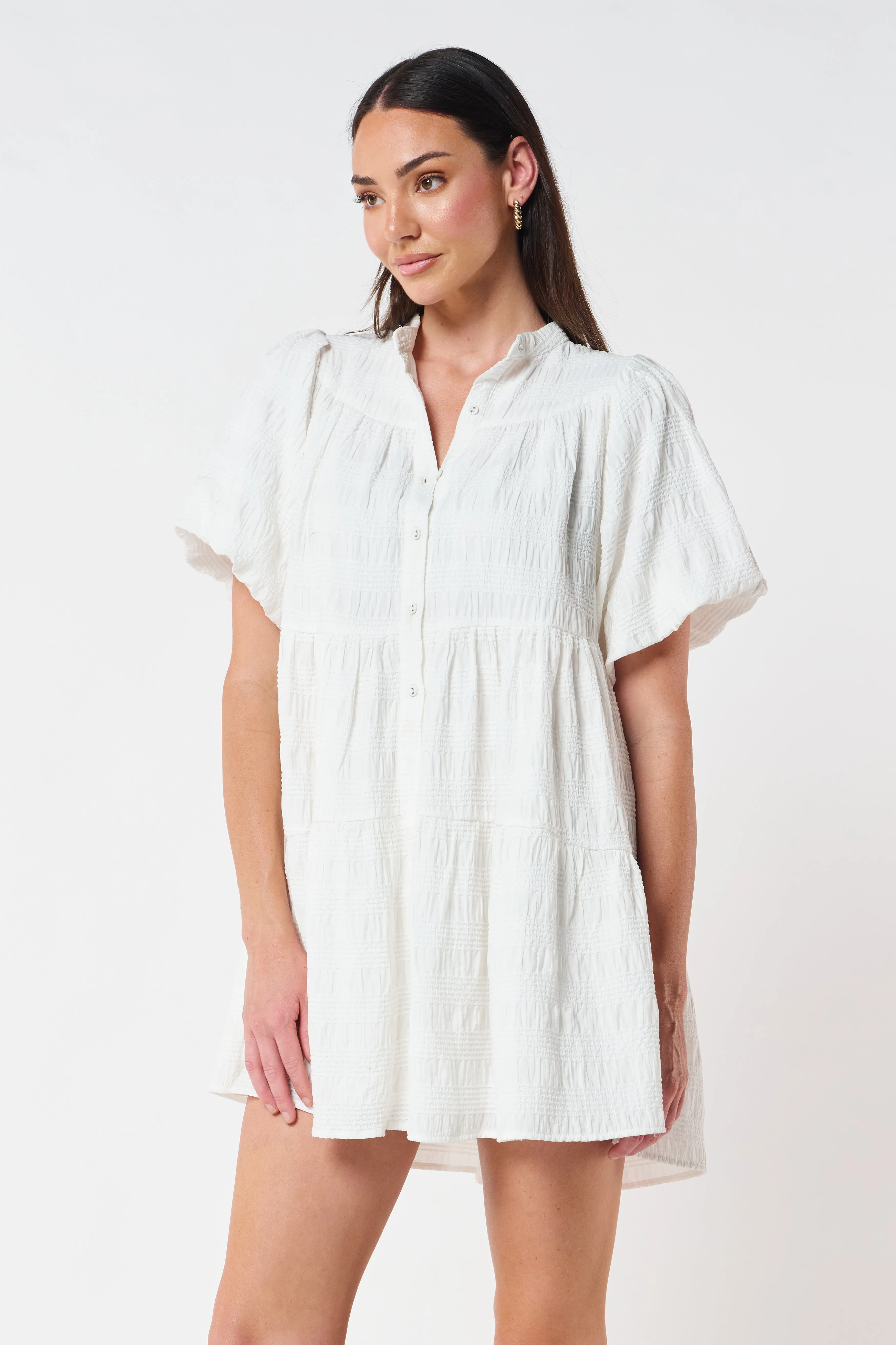 Aloha Button Down Babydoll Dress - Off-White