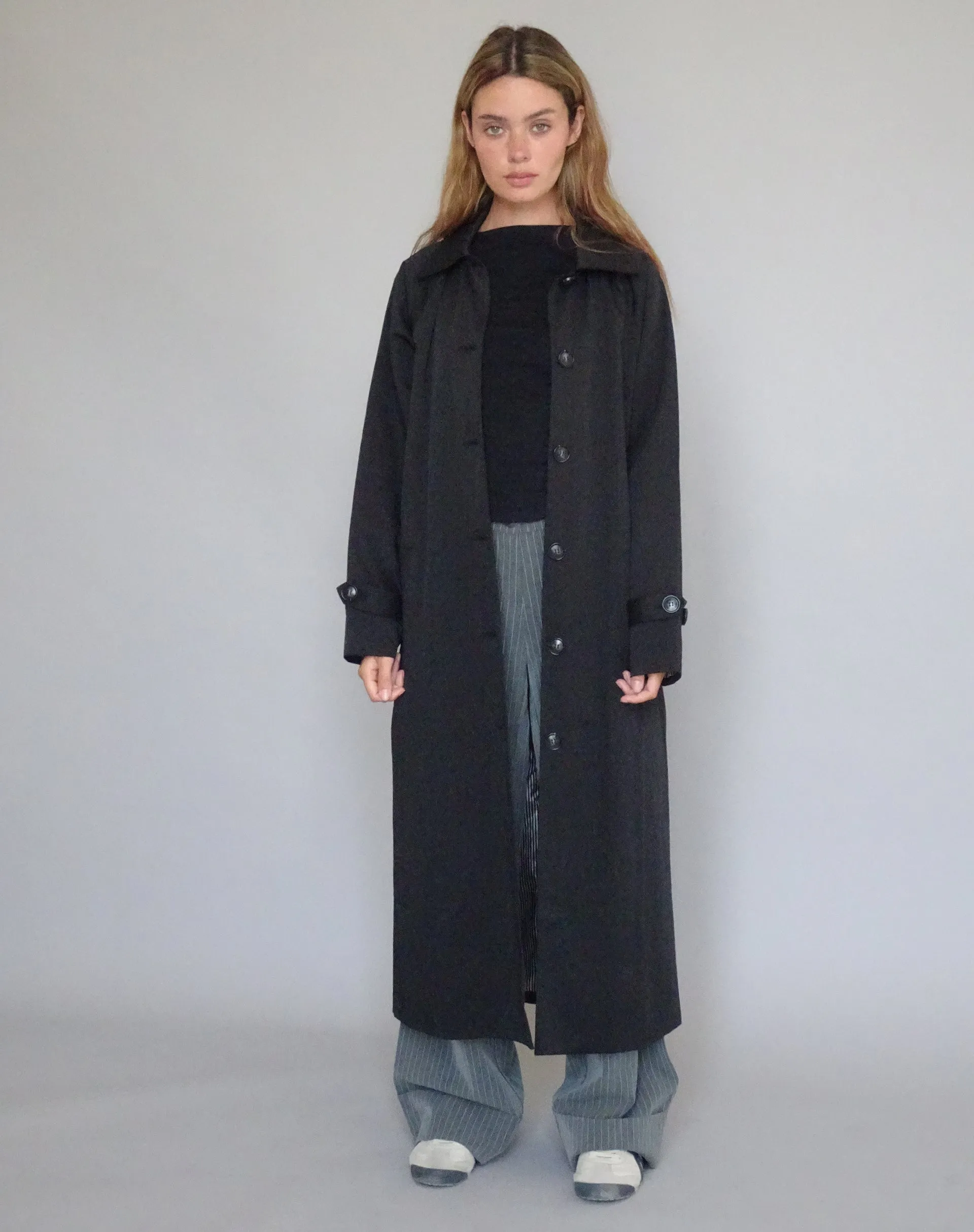 Assa Trench Coat in Black with Stripe Lining