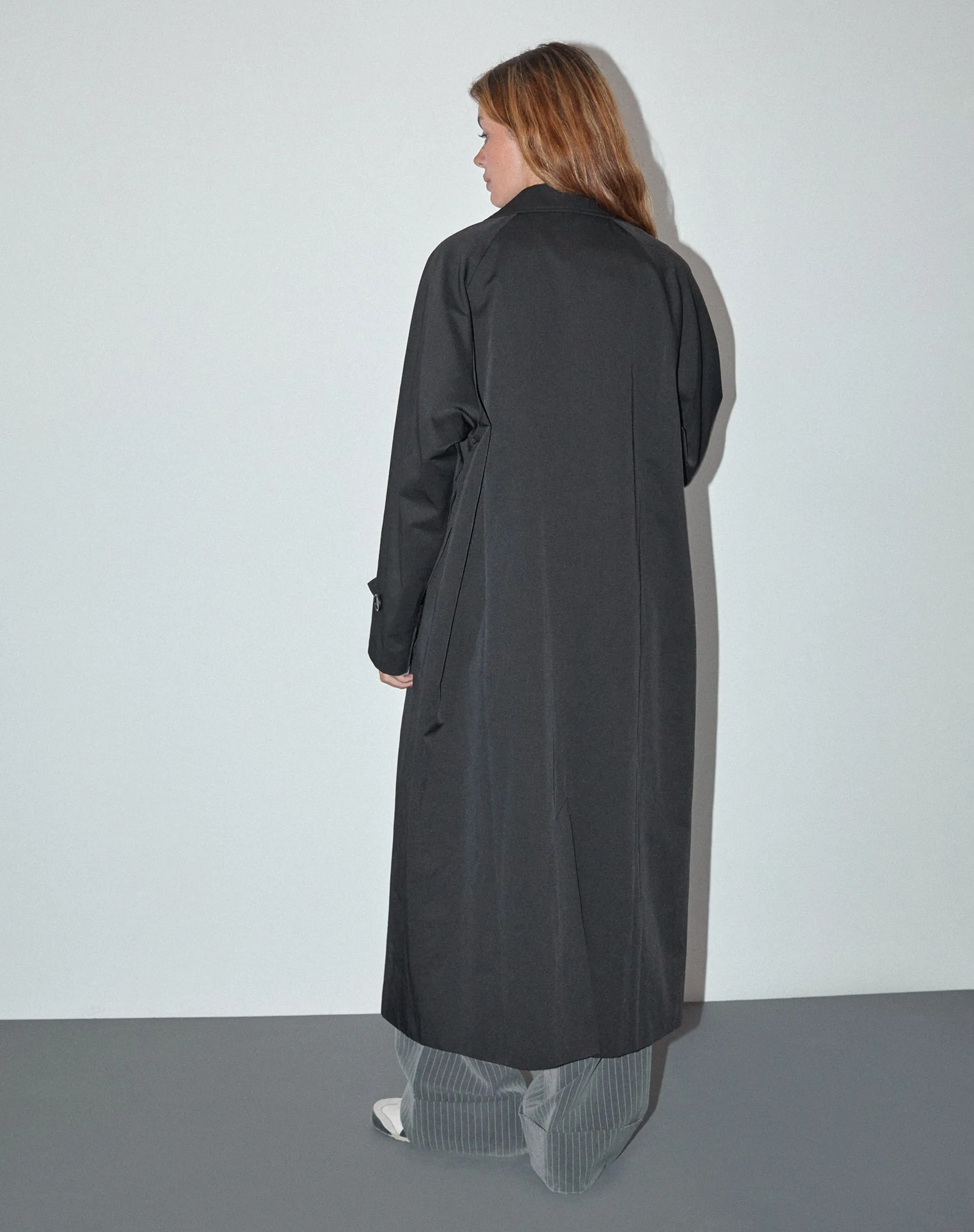 Assa Trench Coat in Black with Stripe Lining