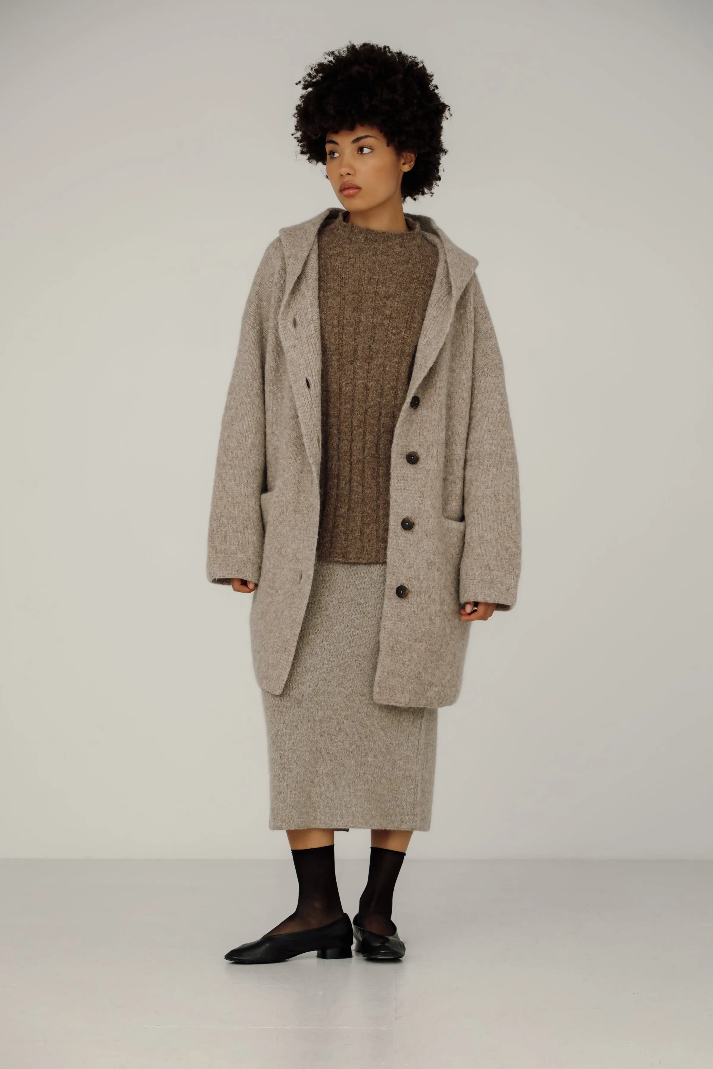 Bare Knitwear | Nook Alpaca Coat in Fawn