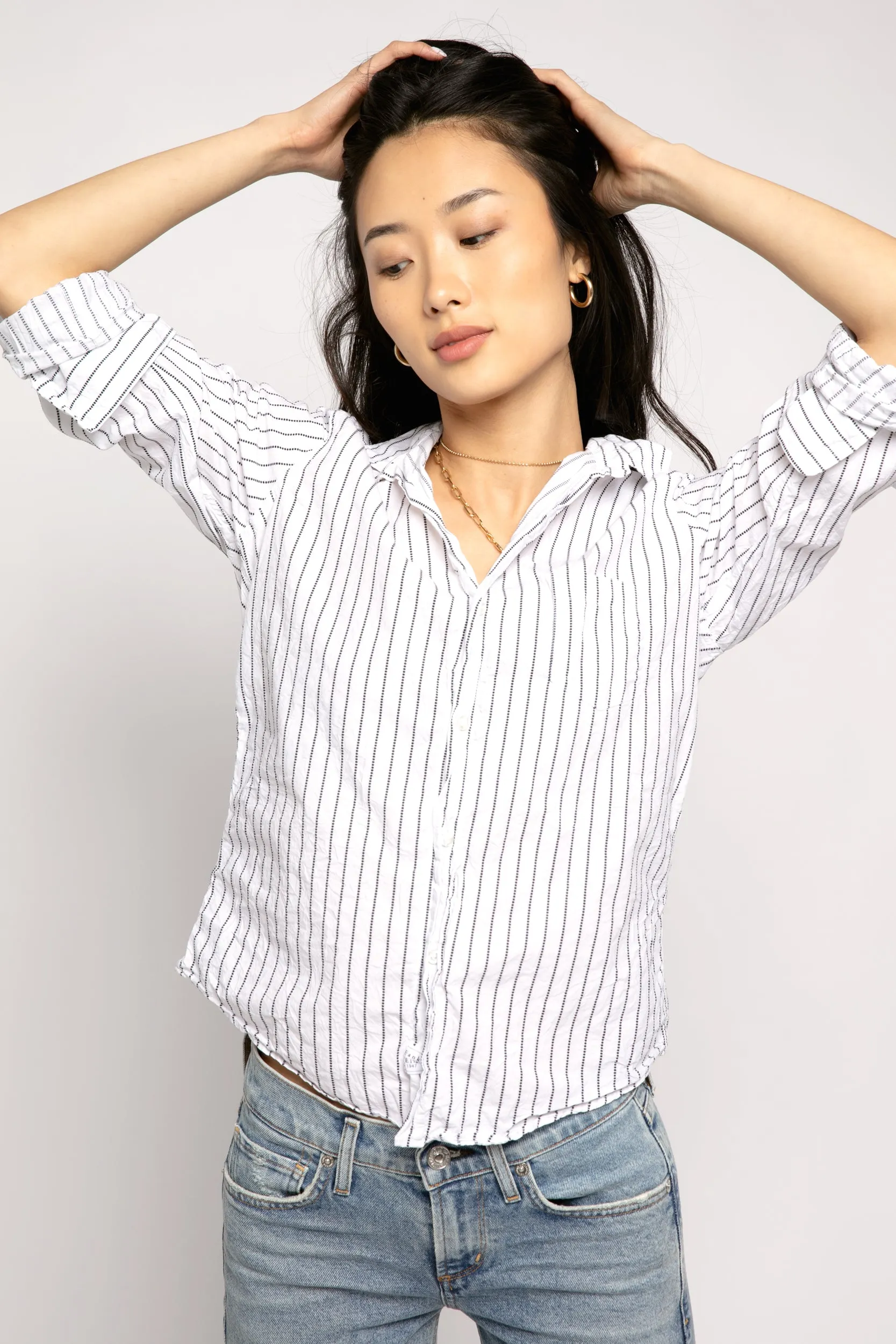 Barry Button Down Shirt in Black Dotted Stripe