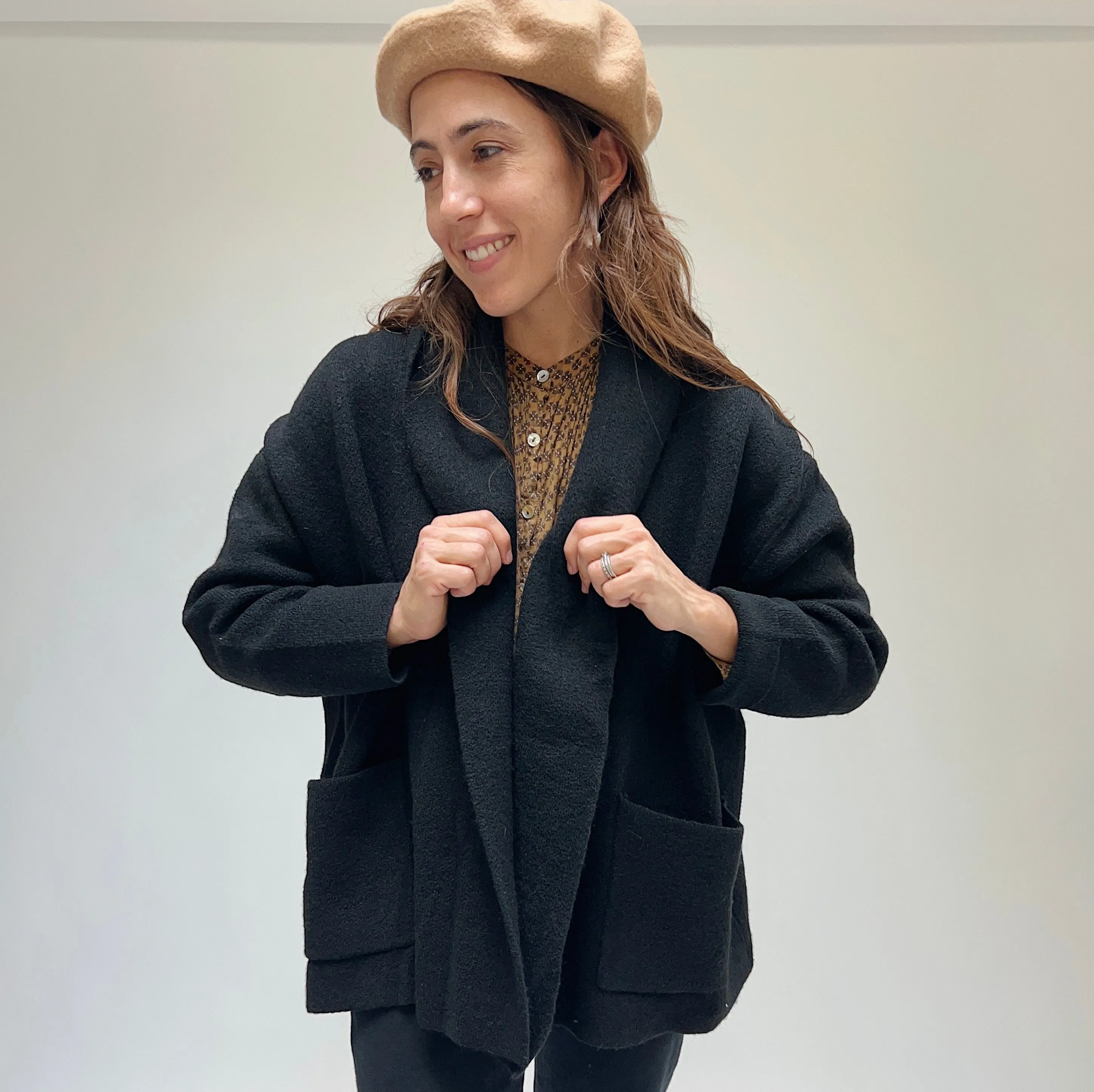 Basic Open Lapel Coat in Black