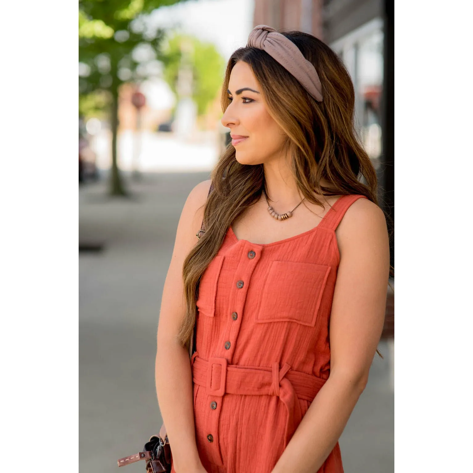 Belted Gauze Button Down Jumpsuit