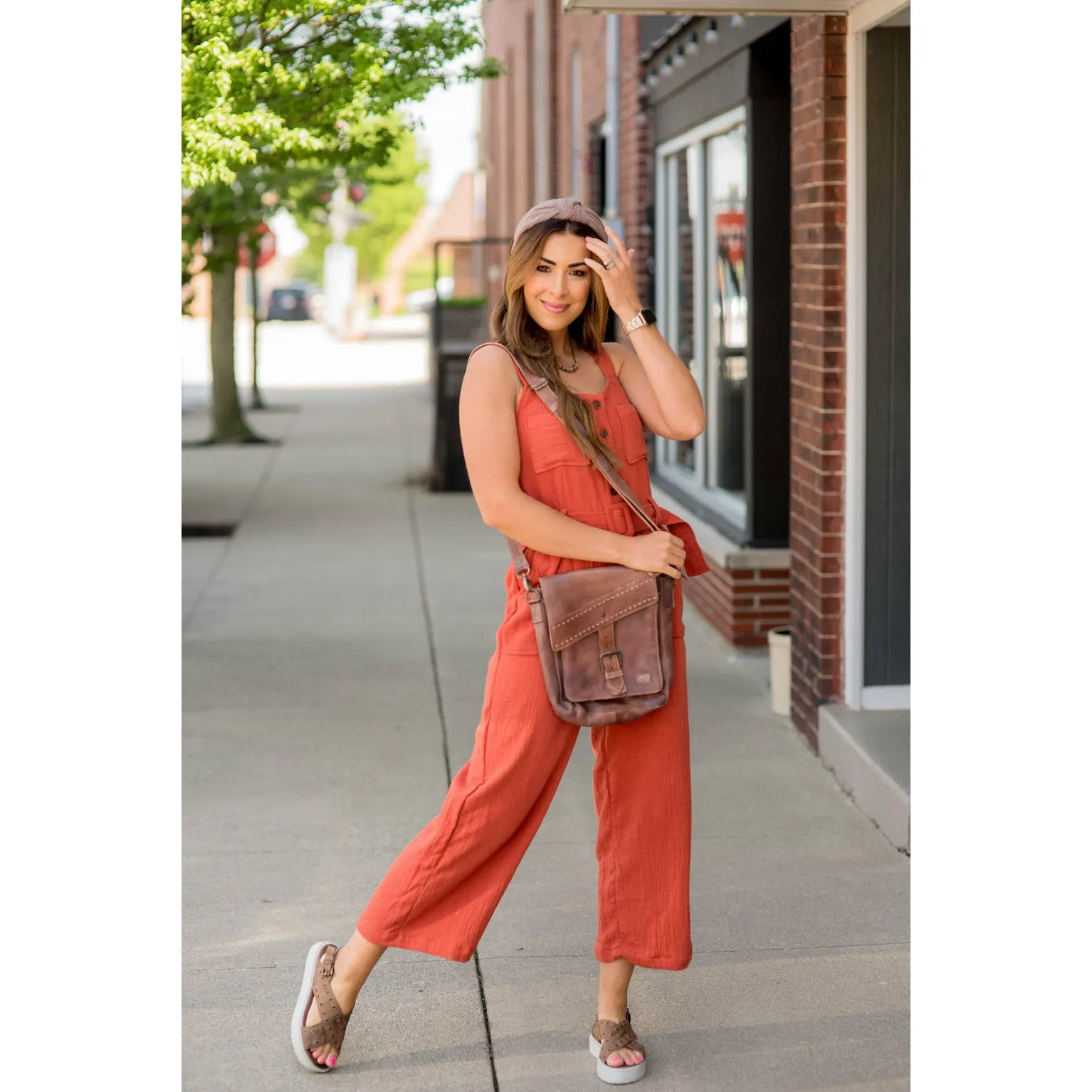 Belted Gauze Button Down Jumpsuit