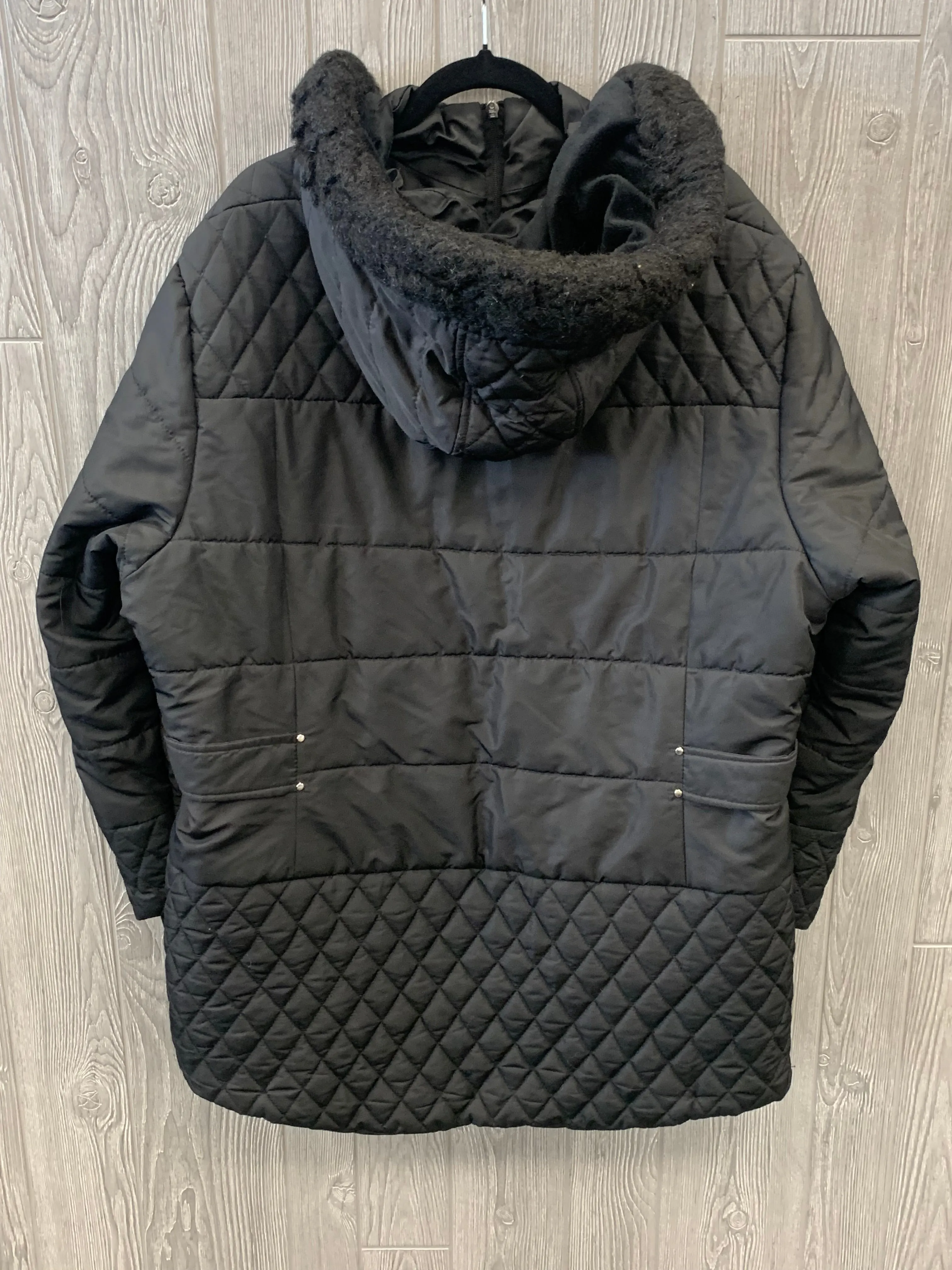 Black Coat Puffer & Quilted Details, Size 3x