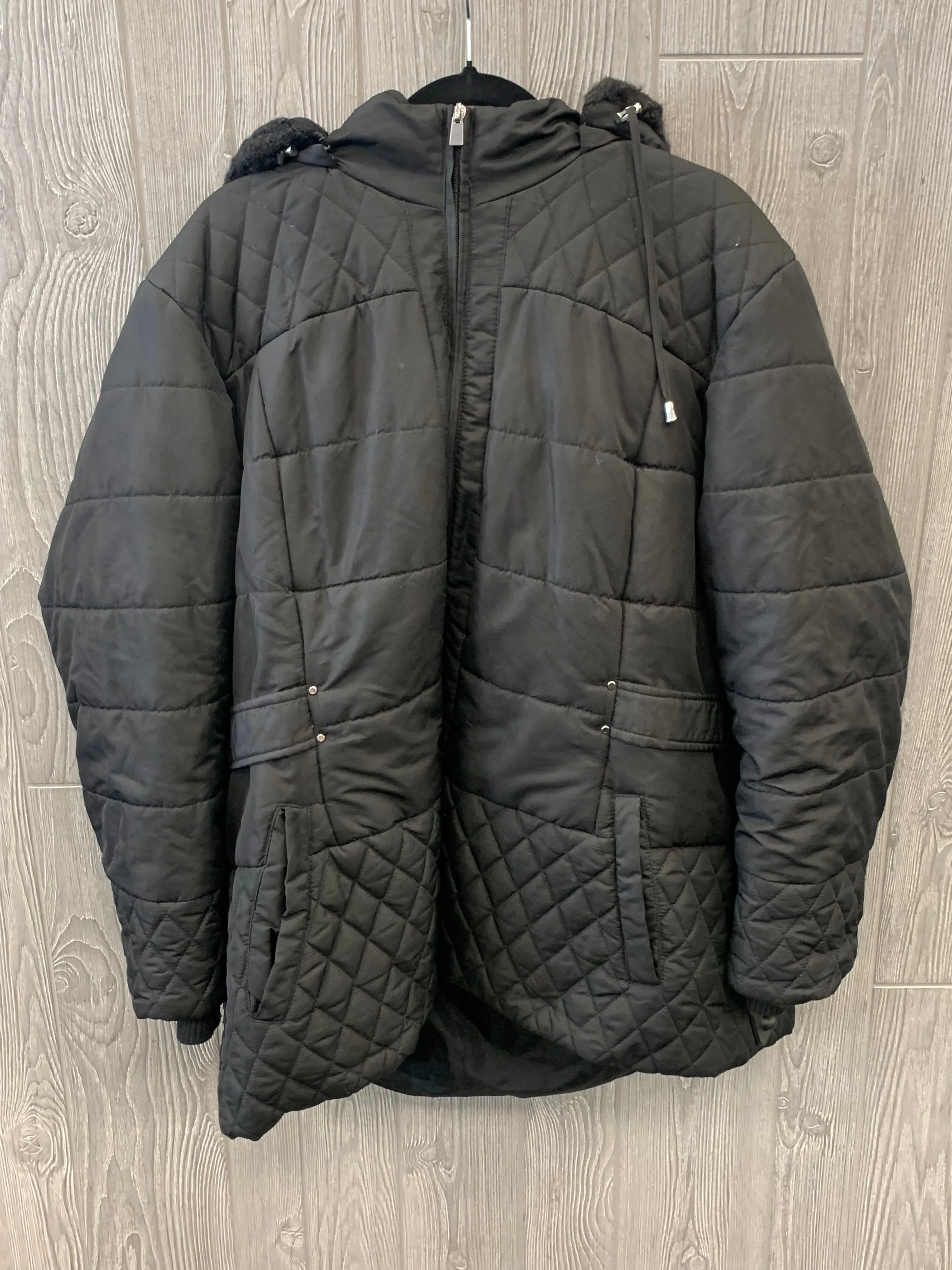 Black Coat Puffer & Quilted Details, Size 3x