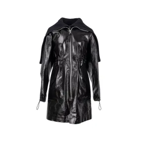 BOTTEGA VENETA Size XS Pre Fall 2020 Hooded Shell-trimmed Coat Shiny Lambskin Black