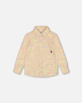 Button Down Felt Overshirt Light Beige Multicolor