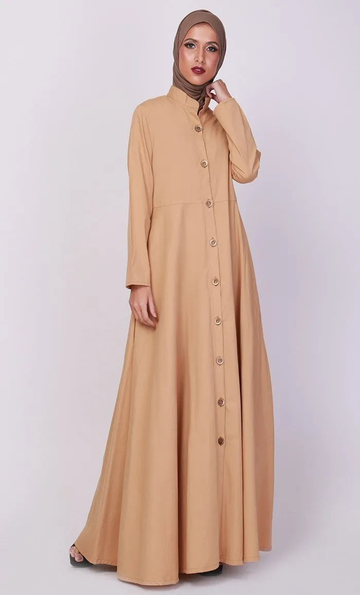 Button Down Short Collared Long Abaya Dress