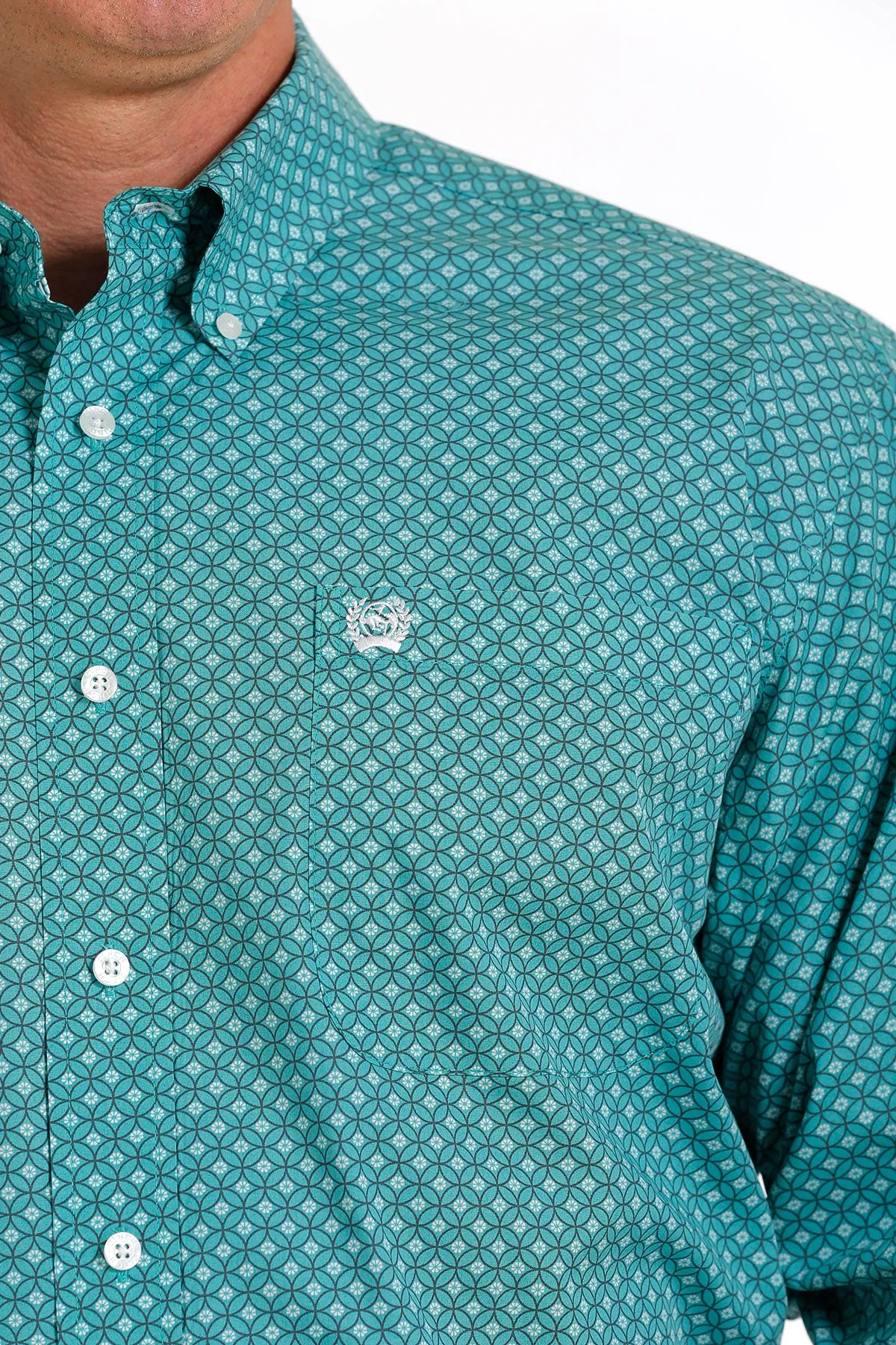 'Cinch' Men's Medallion Print Classic Fit Button Down - Turquoise