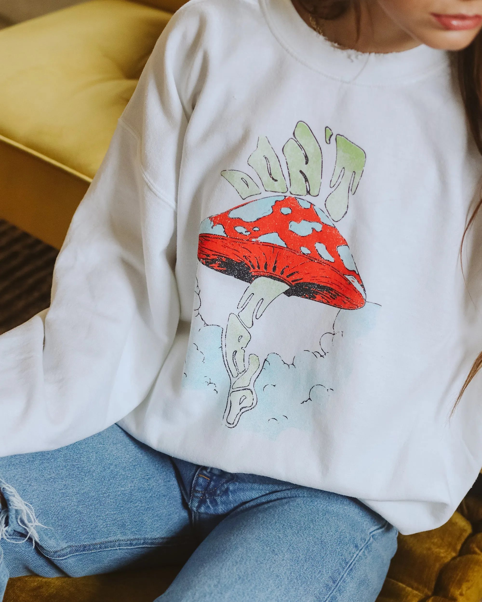 Don't Trip White Thrifted Sweatshirt