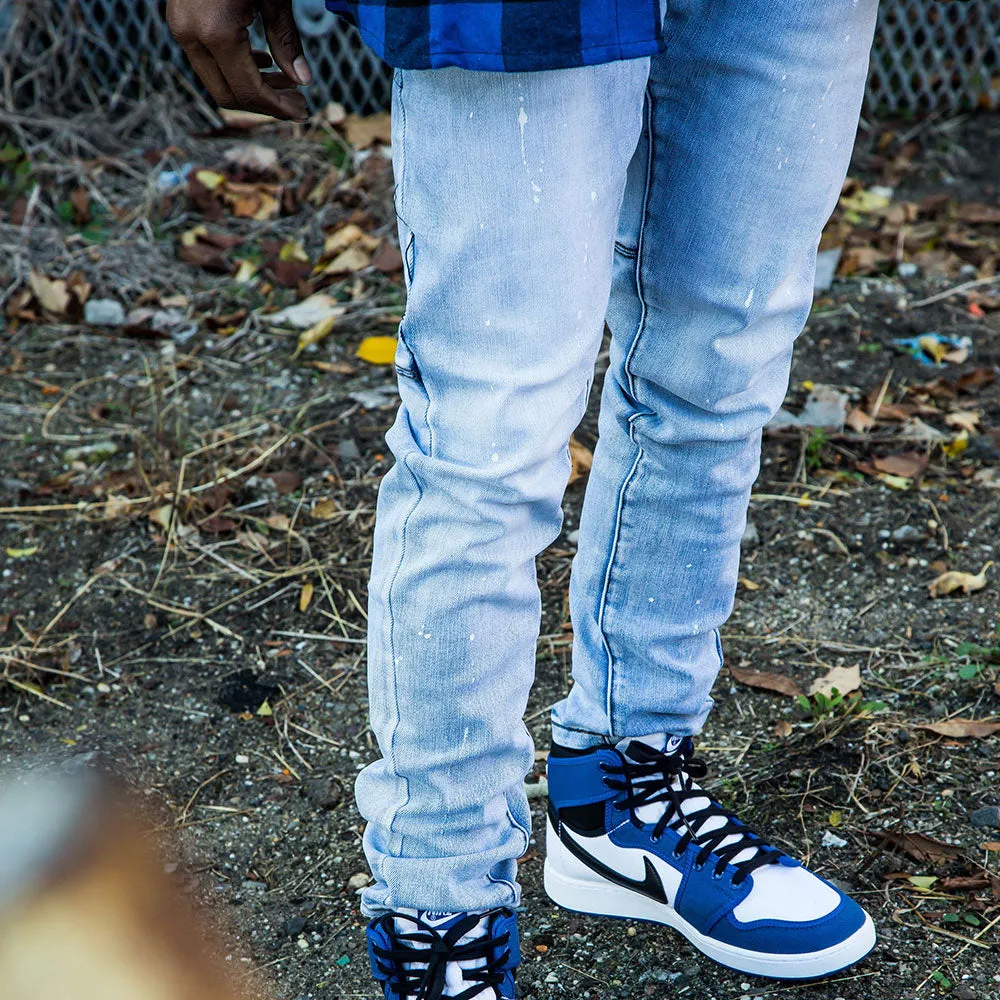 Faded Blue Denim 3d Slim Tapered Jeans