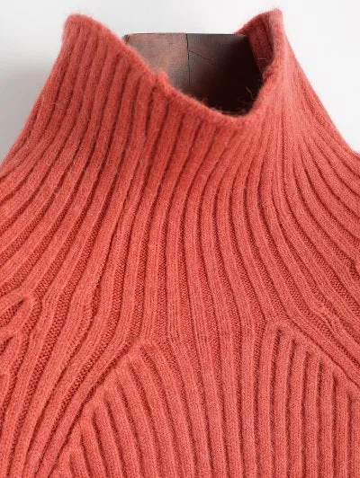 Fashion Plain High Neck Sweater