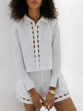 Gloria Cut Away Button Down Cotton Shirt | White