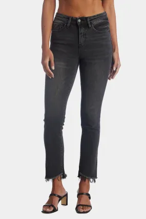 High Rise Straight Crop Uneven Hem Jeans