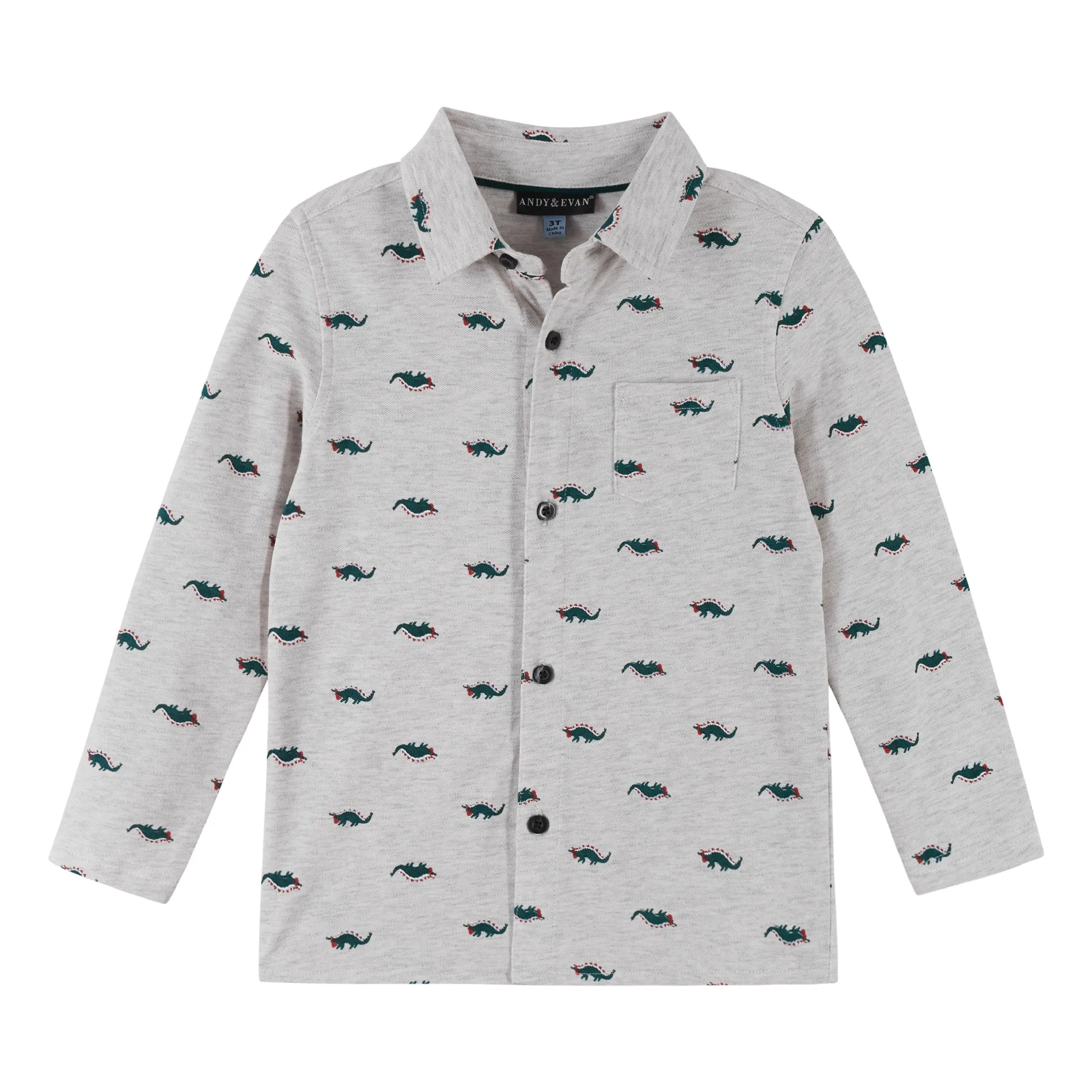 Holiday Stegosaurus Pattern Button Down Shirt & Pant Set