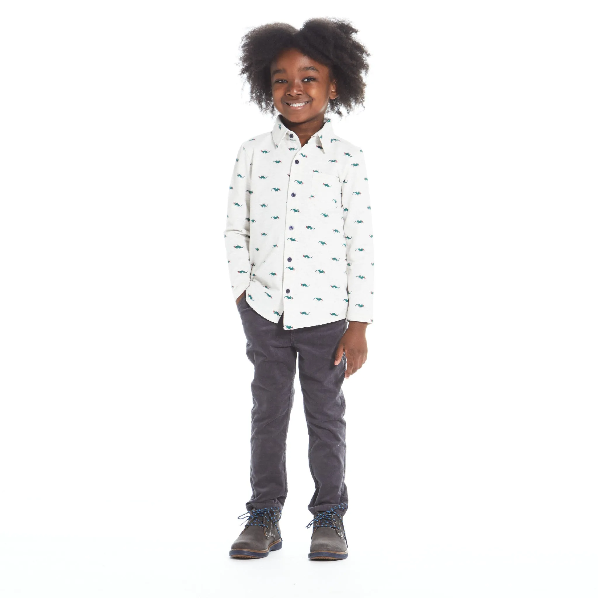 Holiday Stegosaurus Pattern Button Down Shirt & Pant Set