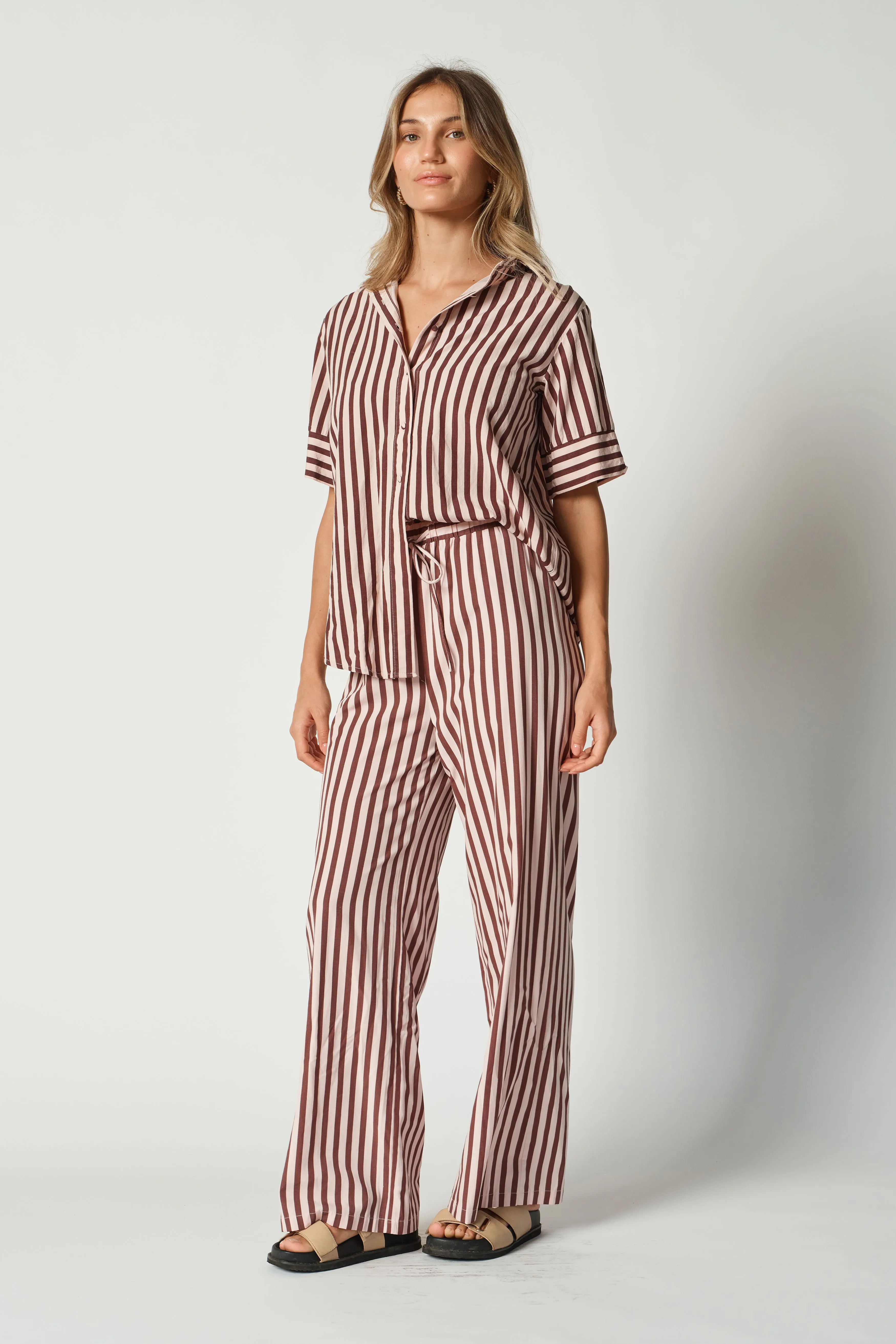 Iris Stripe Button-Down Shirt - Cinnamon / Pink