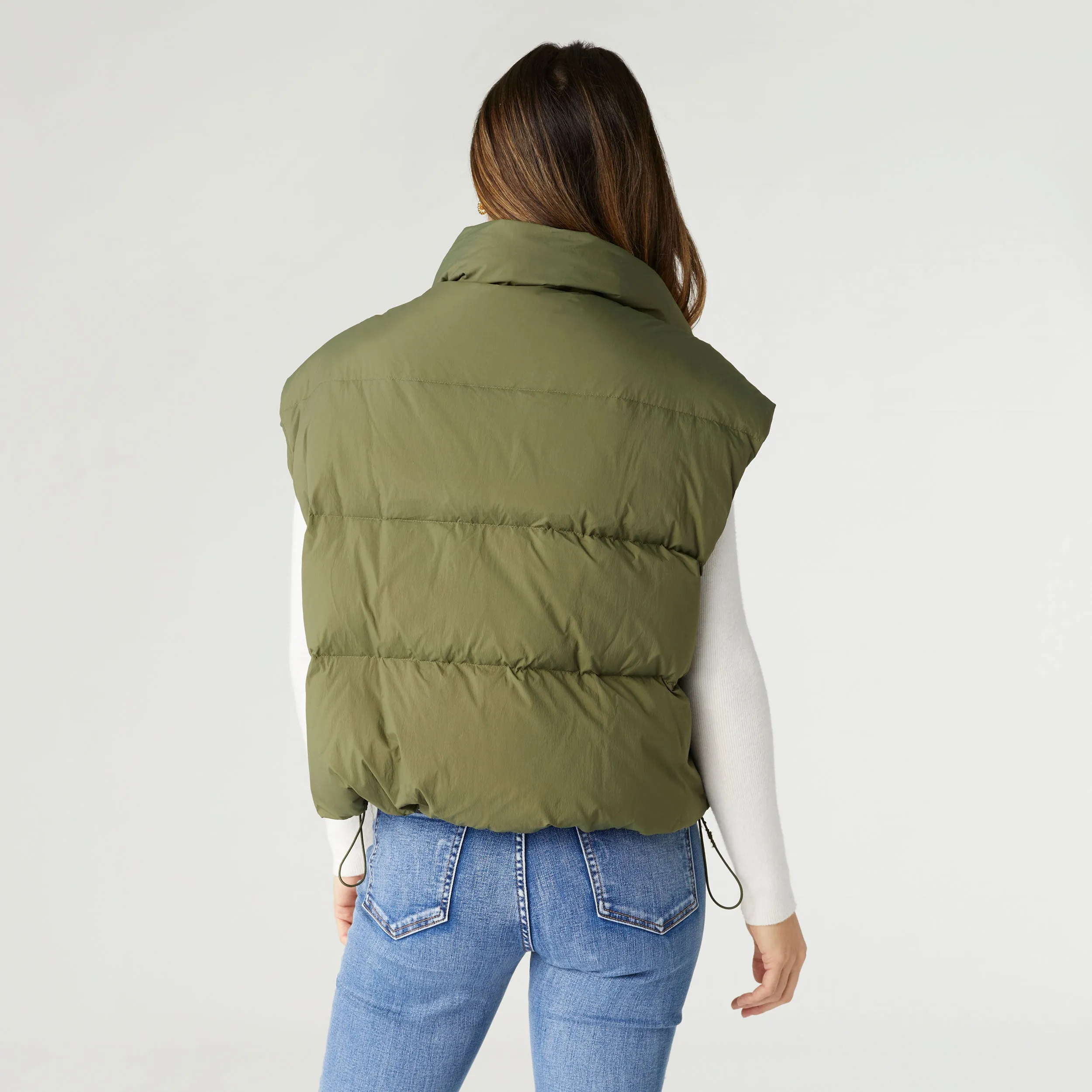 Jana Chunky Down Vest with Cinched Bottom - Olive