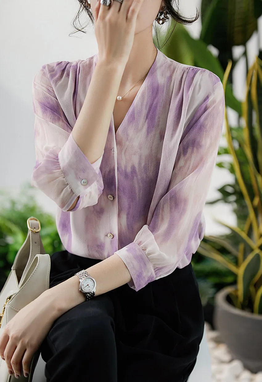 Jena Long Sleeve  V-neck Button Down Shirt