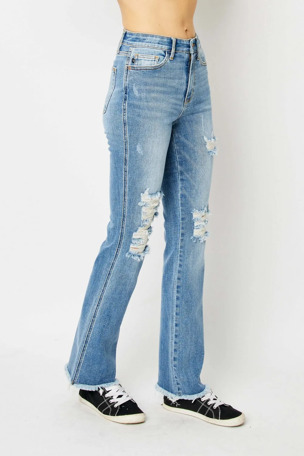 Jessica High Rise Ripped Hem Bootcut Jeans - PLUS