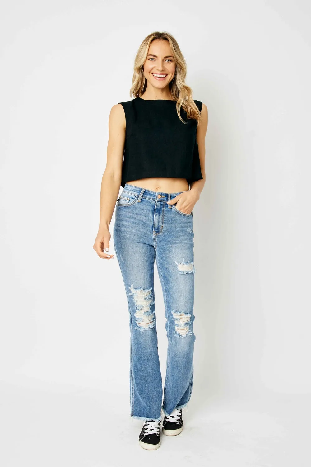 Jessica High Rise Ripped Hem Bootcut Jeans - PLUS