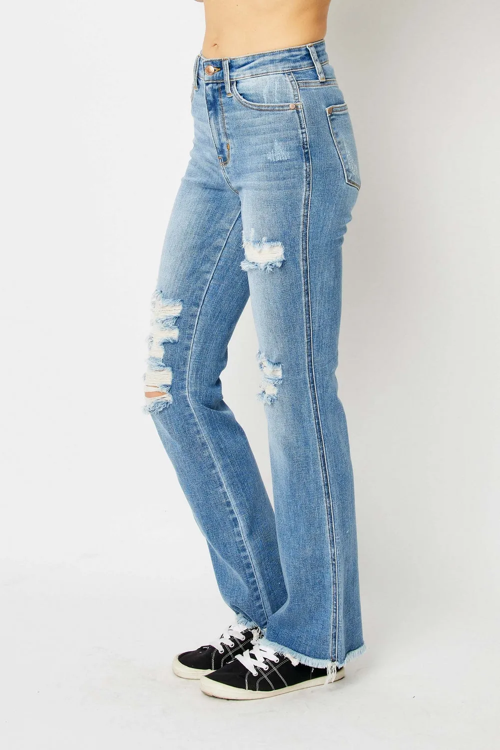 Jessica High Rise Ripped Hem Bootcut Jeans - PLUS