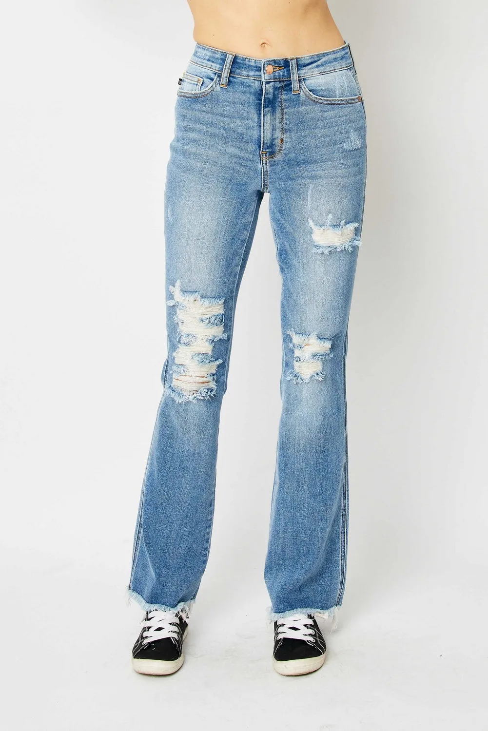 Jessica High Rise Ripped Hem Bootcut Jeans - PLUS