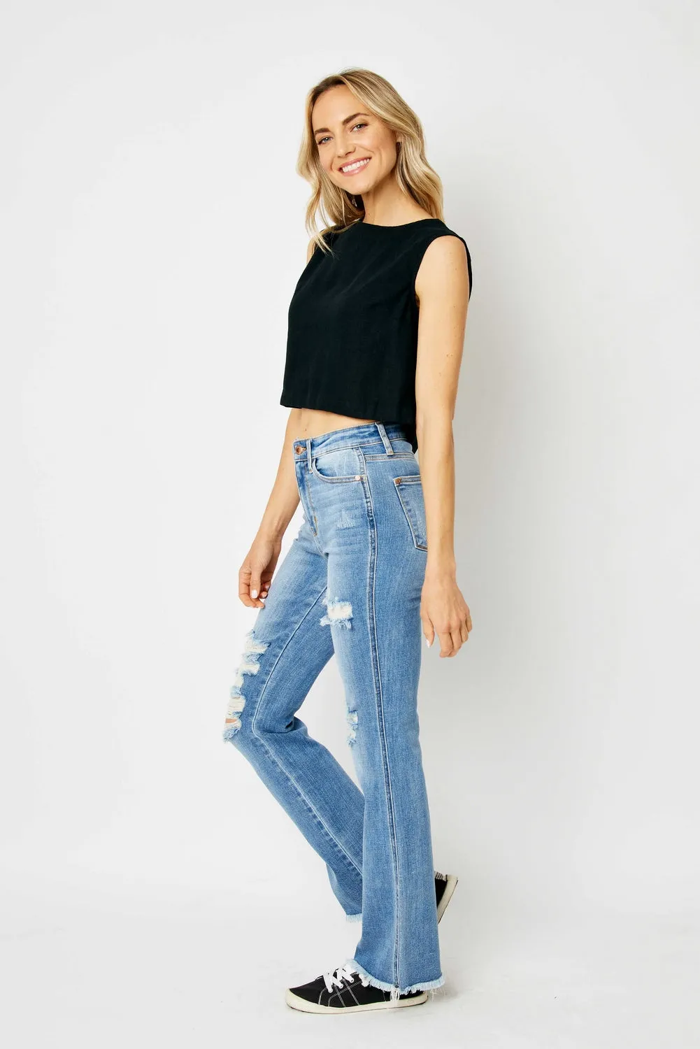 Jessica High Rise Ripped Hem Bootcut Jeans - PLUS