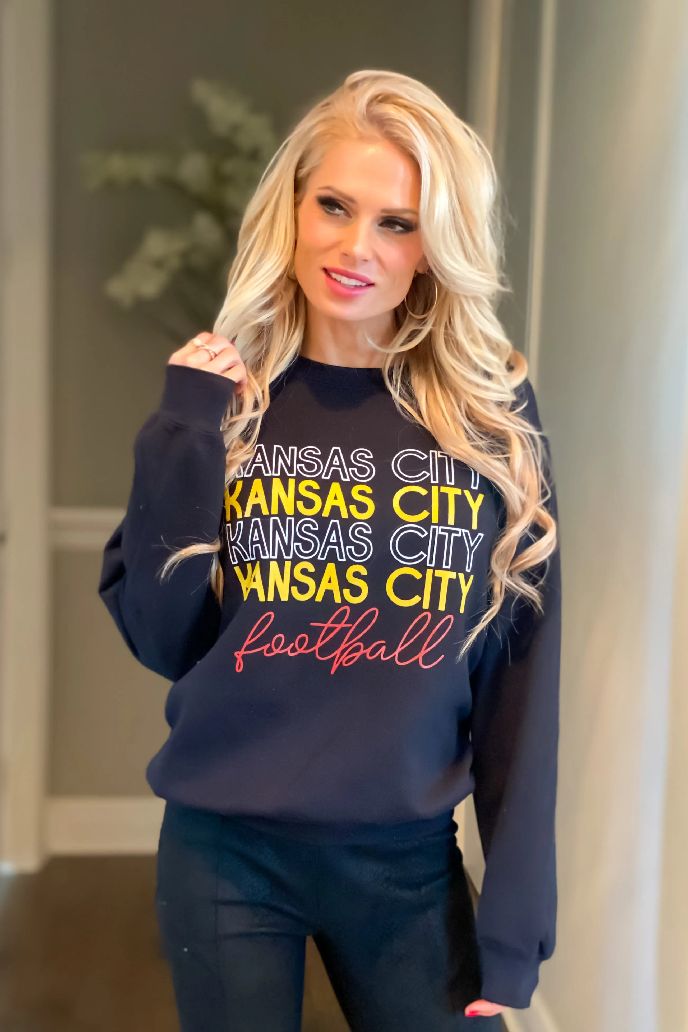 Kansas City Football Crew Neck Pullover : Black