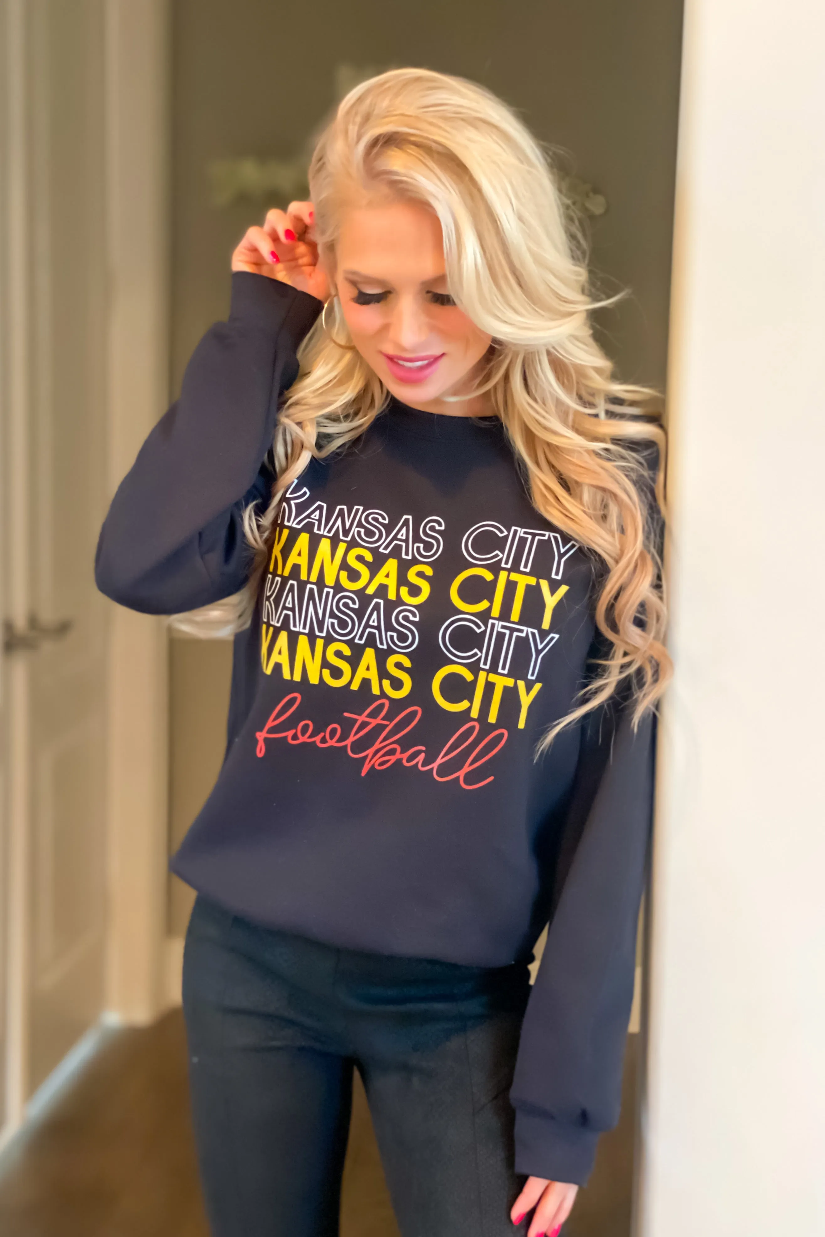 Kansas City Football Crew Neck Pullover : Black