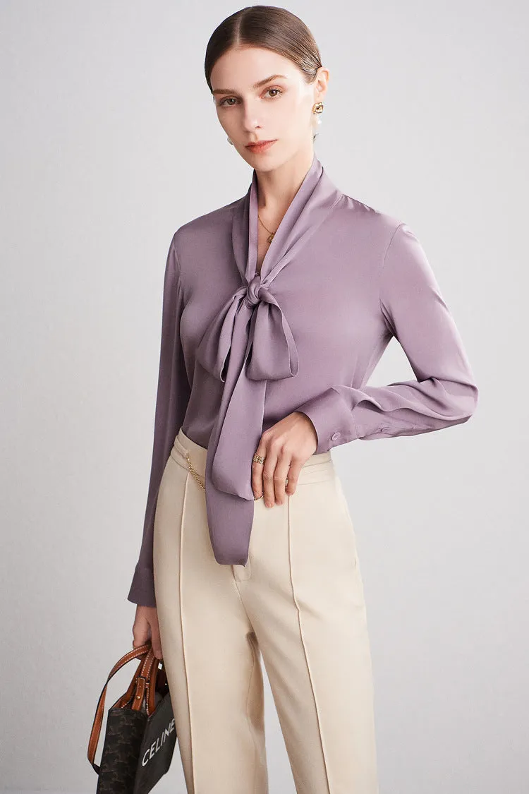 Lilith Neck Bowknot Button Down Silk Shirt