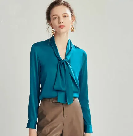 Lilith Neck Bowknot Button Down Silk Shirt