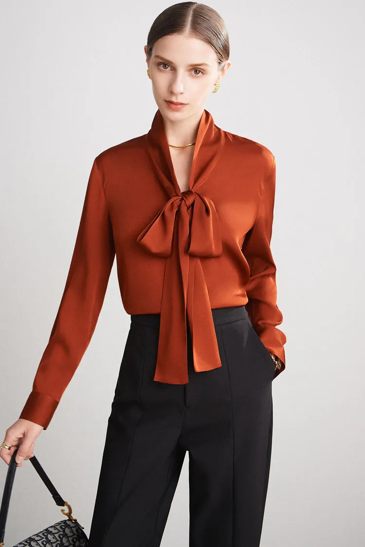 Lilith Neck Bowknot Button Down Silk Shirt