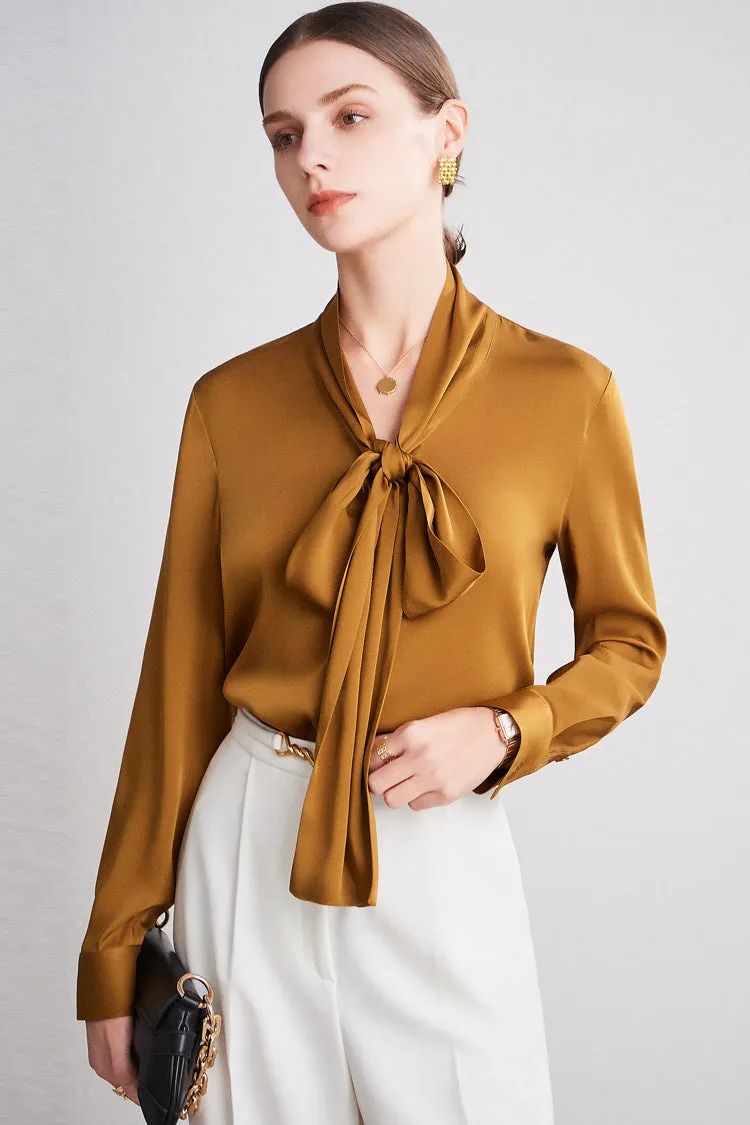 Lilith Neck Bowknot Button Down Silk Shirt