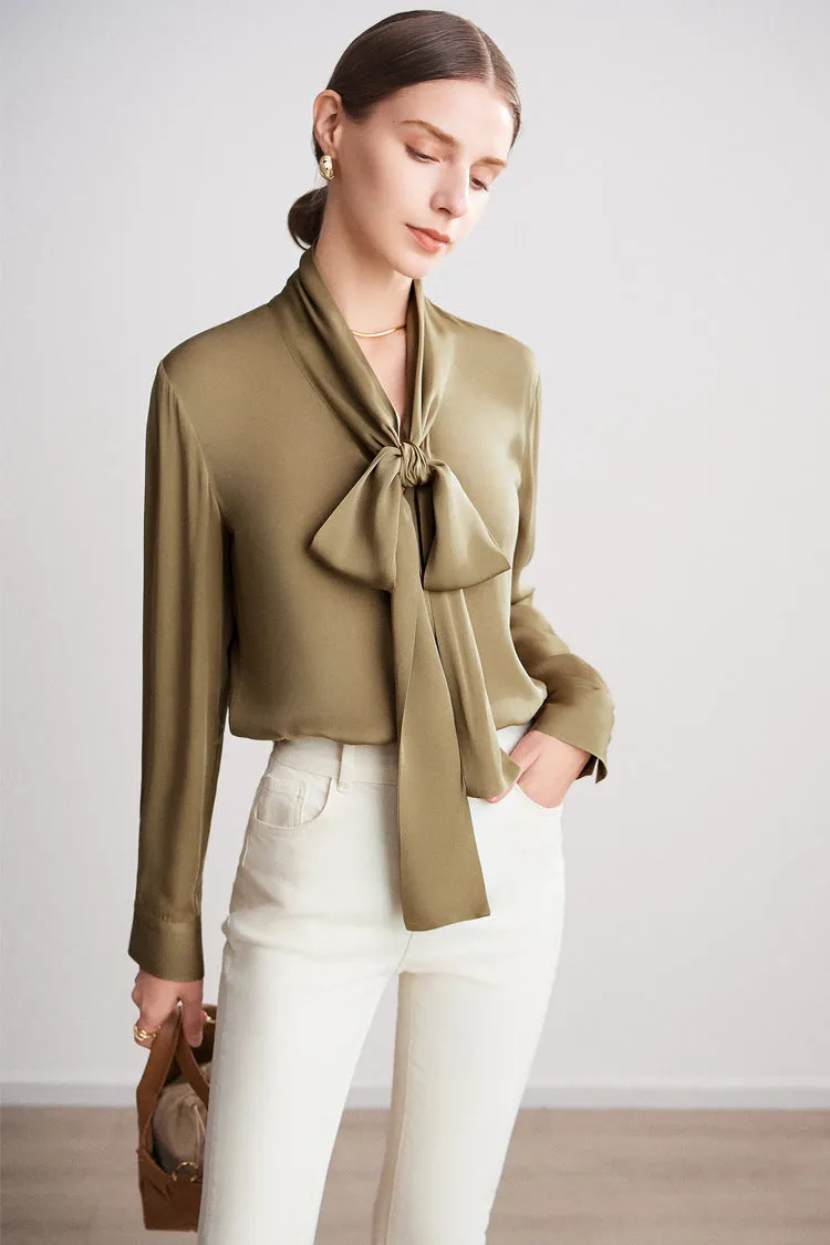 Lilith Neck Bowknot Button Down Silk Shirt