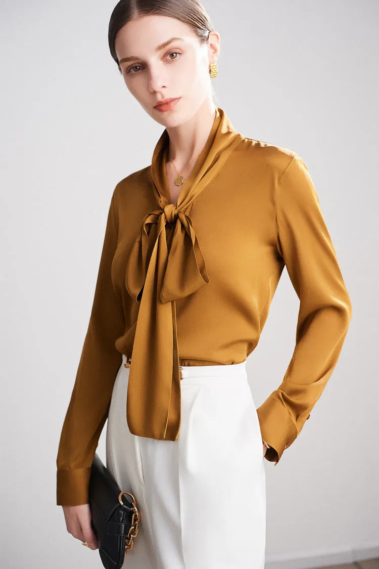 Lilith Neck Bowknot Button Down Silk Shirt