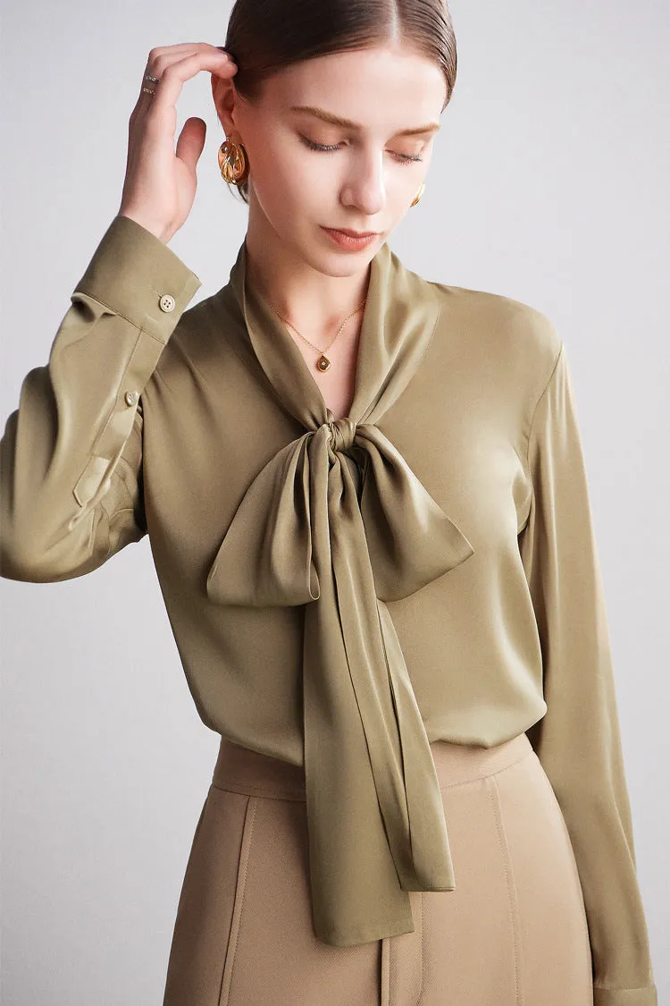 Lilith Neck Bowknot Button Down Silk Shirt