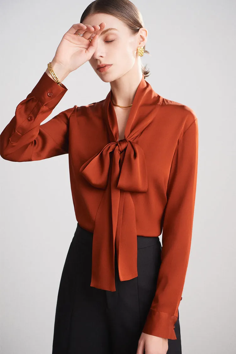 Lilith Neck Bowknot Button Down Silk Shirt