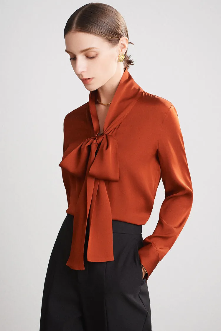 Lilith Neck Bowknot Button Down Silk Shirt