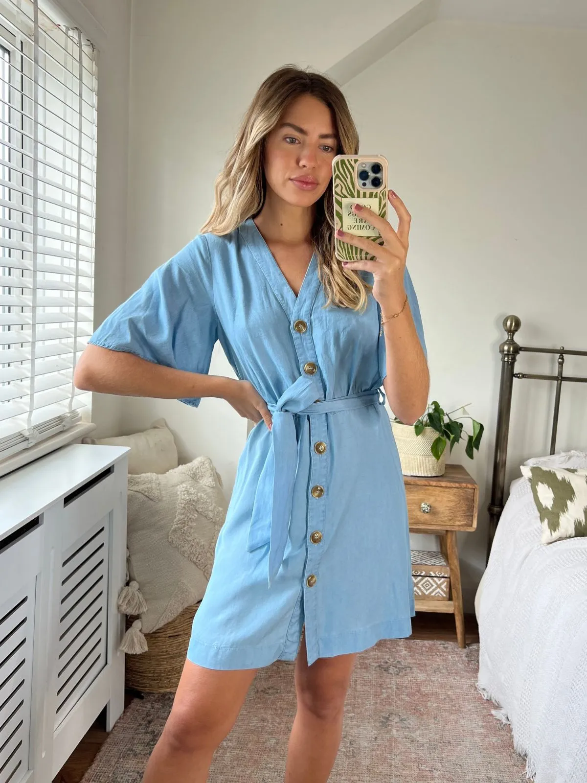 Margot Button Down Skater Mini Dress / Chambray