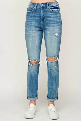 Medium Wash - High Rise Mom Jeans