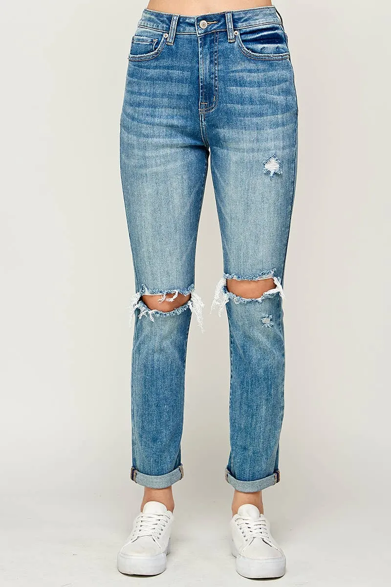 Medium Wash - High Rise Mom Jeans