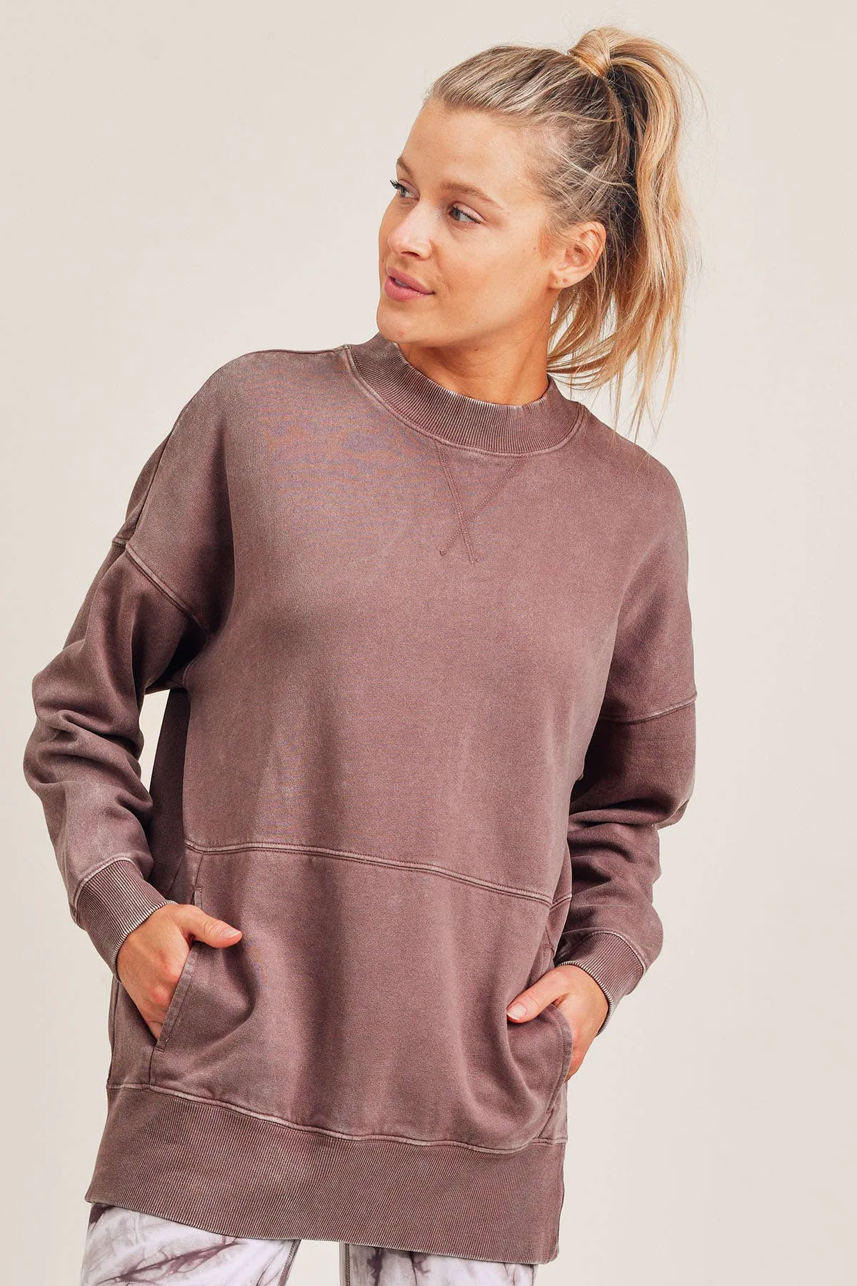 Mineral-Washed Fleece Longline Pullover