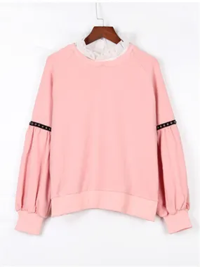 Pink Fake Two Piece Pullover Sweatshirt