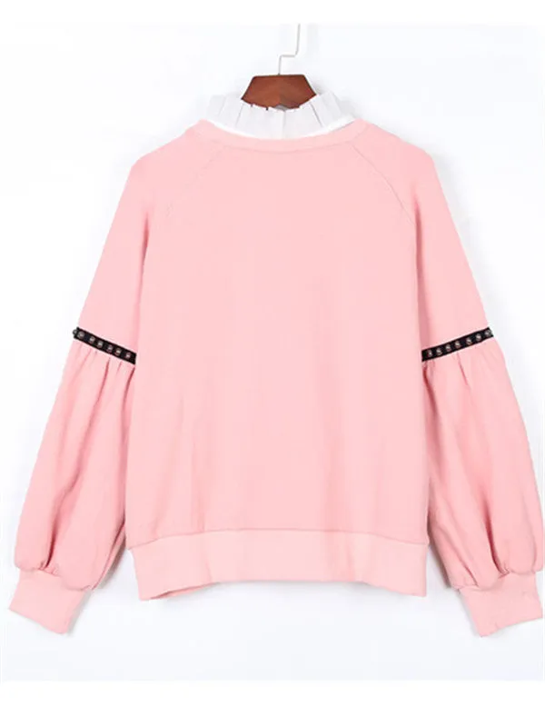 Pink Fake Two Piece Pullover Sweatshirt